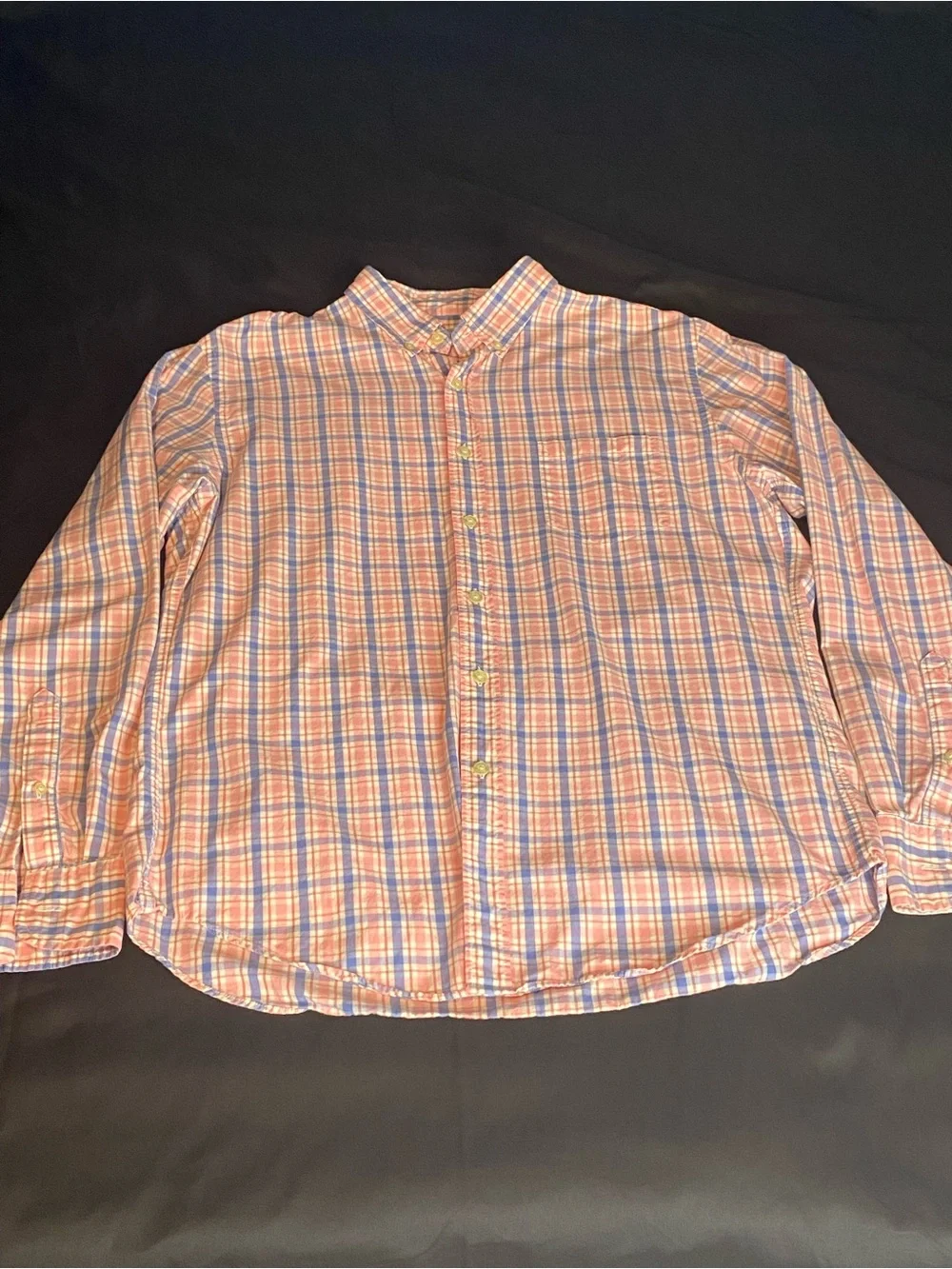 Mens J Crew Tailored Woven Cotton Button Up Size Large 100% Cotton Pink/Blue